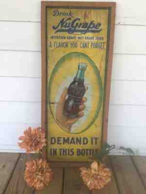 Original 1930's NUGRAPE Soda POP SIGN..EMBOSSED METAL.. 34 x 16 inch