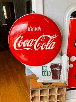 Rare 1950’s Coca Cola Double Button Soda Advertising Flange Sign!