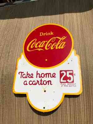 Old Drink Coca-Cola Take Home a Carton 2 Sided Painted Sales Rack Soda Sign