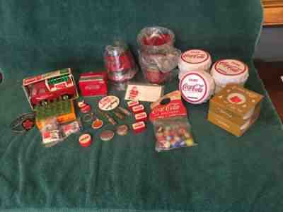 Coca Cola lot Truck Crate Musical Buttons Coasters Marbles Banks bottles 