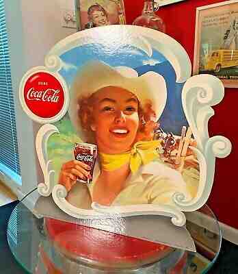 Coca Cola 1951 Cowgirl Die-Cut Cardboard Display Easel Professionally Matted 