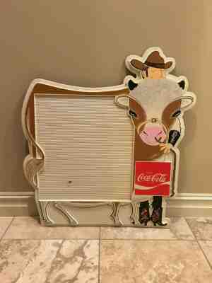 1960’s 1970’s Vintage Coca Cola Cowboy & Cow Drinking with Straw Sign!