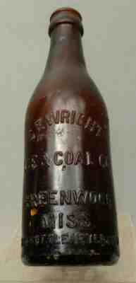 AMBER MISS. STRAIGHT SIDE COCA COLA BOTTLE C E Wright Ice & Coal Greenwood 1