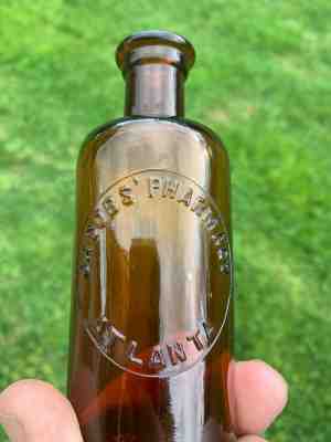 Early Coca Cola JACOBS PHARMACY Amber Cylinder Medicine Bottle , Atlanta Ga