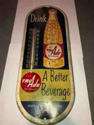 1950s Tru Ade Thermometer Sign. 16inx6in. Works