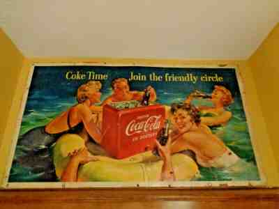 1955 COCA COLA BUS SUBWAY POSTER HARD CARDBOARD RARE SUMMER POOL