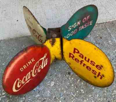 Vintage Coca Cola Spinner Sign Soda Fountain Not Porcelain Gas Oil Dealership