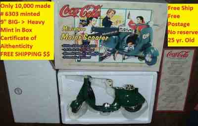 Vintage Coca Cola SCOOTER 10,000 made Coke Motorcycle Bike 9"  Die-Cast MINT!