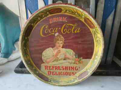 RARE 1900 DRINK COCA COLA SERVING TRAY 9 1/2"  STANDARD ADV. CO COSHOCTON,OHIO