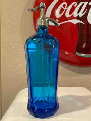 Vintage Coca Cola Cerulean Blue 10 Sided Seltzer Bottle. Bradford, PA