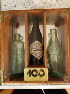 COCA-COLA 100 ANNIVERSARY CENTENNIAL CELEBRATION 3BOTTLES Set & Coke WOODEN BOX