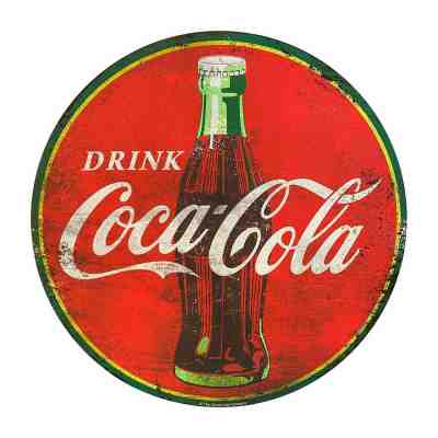 Drink Coca Cola 40" x 40" Round Red Metal Sign Distressed Oversized Heavy