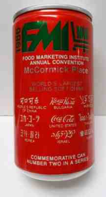 1986 FOOD MARKETING INSTITUTE (FMI) CONVENTION COKE 100TH ANNIVERSARY CAN BANK 