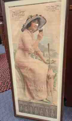 rare 1915 ELAINE original COCA-COLA poster CALENDAR 12” X 32” Pin Up Framed
