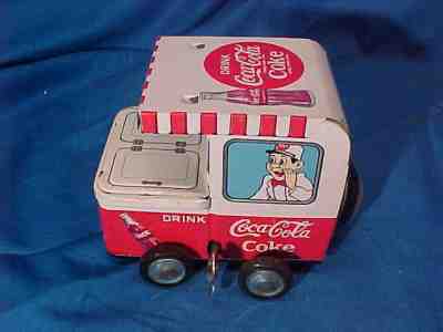 1960s JAPAN Tin Litho COCA COLA VENDOR TRUCK Wind Up TOY Works Good