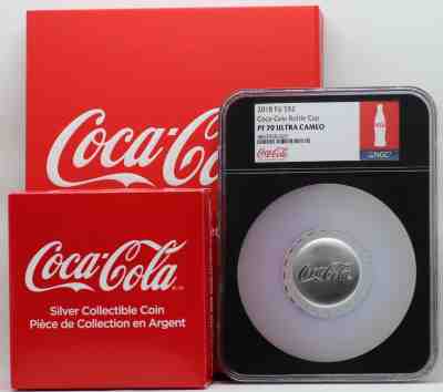 Coca-Cola 2018 Botte Cap 1 Oz Silver Coin NGC PF70 $2 Fiji OGP Coke Box & COA 