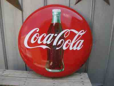 Vintage 36" Porcelain Coca Cola Bottle Button Coke Sign 