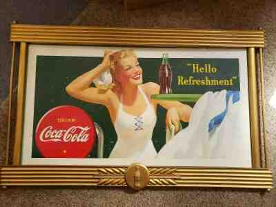 1942 Vintage Coca-Cola Cardboard Sign/Coke w/Original Kay Displays Wood Frame