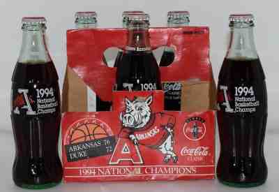 1994 ARKANSAS RAZORBACK COLLECTIBLE 6 PACK OF COKES/ORIGINAL CARRIER INCLUDED FS
