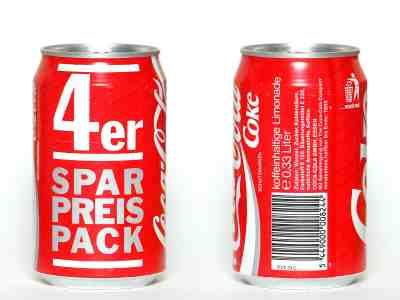 VERY RARE 1989 Coca Cola can from Germany, 4er Spar Preis Pack