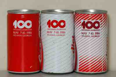 1986 Coca Cola 3 cans set from the USA, Centennial Celebration