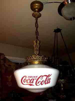 Antique Very RARE COCA COLA 1930s - 40s Soda Fountain Hanging Ceiling Lamp Light