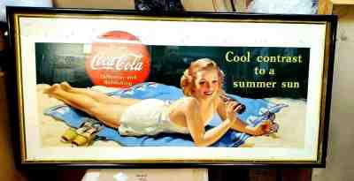 Original Large Coca Cola 1941's Cardboard Beach Beauty Sign 56 x 27