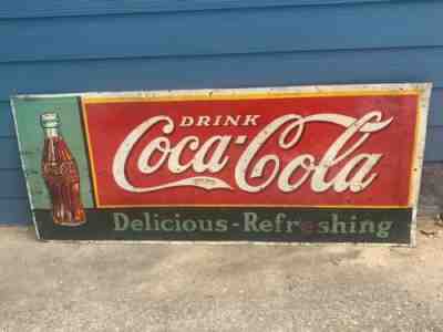 Rare Vintage Coca-Cola 1930s Metal Original Soda Sign 72” X 30”