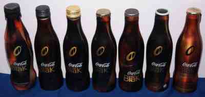 7 Different Coca-Cola Blak aluminium/glass bottles France Bulgary USA Test 2007
