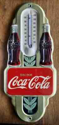 VINTAGE 16” DRINK COCA-COLA IN BOTTLES WORKING THERMOMETER WITH BUBBLE GLASS