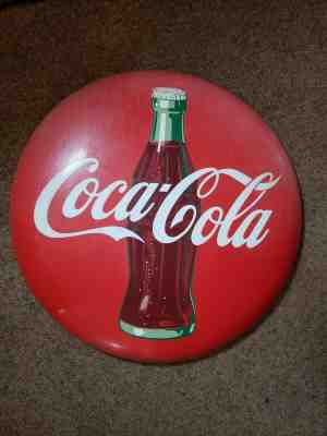 36 inch Vintage Coca-Cola 36” Button sign Original w/Coke Bottle. Great Cond!