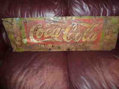 Scarce Early Original 1908 Coca Cola RARE "DOUBLE BOTTLE" Old Soda Fountain sign