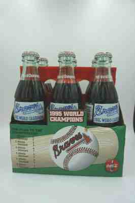 1995 Braves World Champions Coke Coca-Cola 6 pack of Bottles Vintage Rare