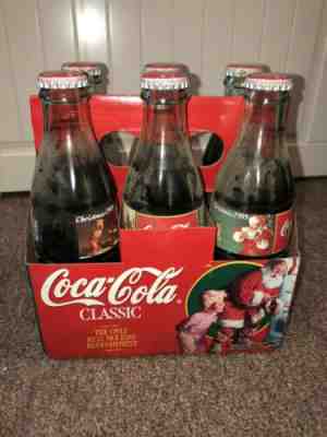 1995 Coca Cola Bottling 6 PACK Christmas 8 oz GLASS Bottle Coke Rare FULL 