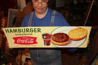 Vintage c1960 Coca Cola Fishtail Hamburger Sandwich Soda Pop Restaurant 22" Sign
