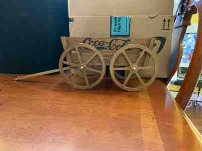Vintage Brown Wooden Coca Cola Wagon with Large Wheels