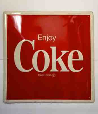 Authentic Vintage 1983 Enjoy Coca-Cola Embossed Tin Ad 2'x2' by Scioto Sign Co
