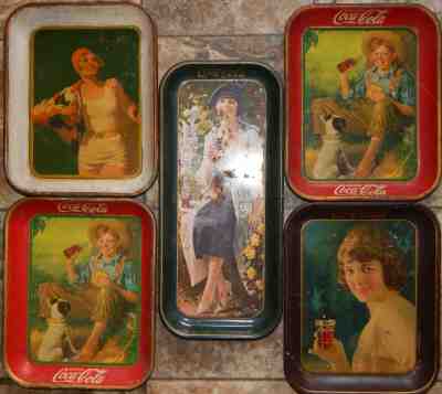 5 Vintage Coca Cola Tray 1924 Smiling Girl 1930 Bathing Beauty 1931 Barefoot Boy