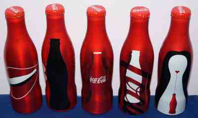 Set of 5 Aluminium Coca-Cola Bottles HUNGARY + 10 sets DAD Zero & red +1 Mum set