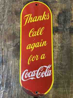 Vintage Coca Cola Porcelain Door Push Soda Advertising Sign