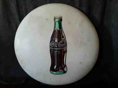 FREE SHIP RARE ORIGINAL WHITE VINTAGE COCA COLA 36" ROUND BUTTON METAL SIGN COKE