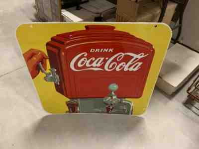 Vintage 1941 Coca-Cola Coke Boat Dispenser Porcelain Sign GAS OIL SODA 25" x 26"