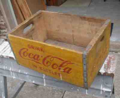 Dated 1940 Yellow & Red Tall Drink Coca-Cola Wood Crate or Box for Coke Bottles 