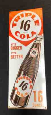 Vintage Triple Cola 16oz. Advertising sign soda gas & oil bottle embossed 