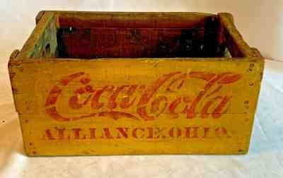 Antique COCA COLA Hutchinson Bottle Crate Carrier Alliance OH Yellow Red Stencil
