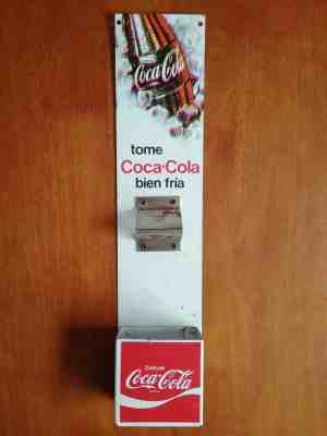 Vintage Tome Coca Cola Coke wall mount bottle opener with cap catcher from 70s 