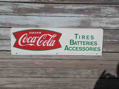 Vintage 1950s Coca-Cola Fishtail Sign Tires Batteries Accessories Service Rack