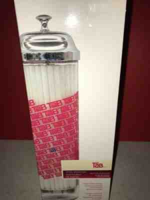 VTG TAB COCA COLA SODA METAL/GLASS DRINKING STRAW DISPENSER HOLDER JAR NEW