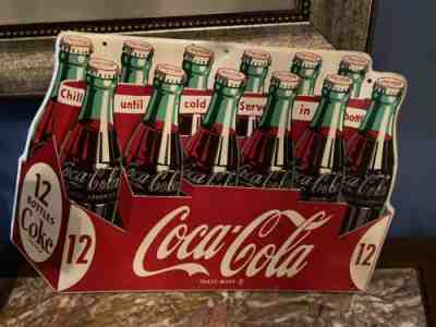 VINTAGE 1954 DRINK COCA COLA IN BOTTLES 12 PACK METAL SIGN