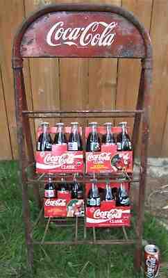 ANTIQUE USA COCA COLA FOLDING METAL DISPLAY RACK BOTTLE PACKAGE ART STAND HOLDER